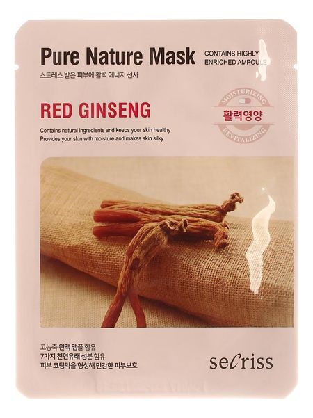 Тканевая маска для лица с экстрактом красного женьшеня Secriss Pure Nature Mask Red Ginseng 25мл