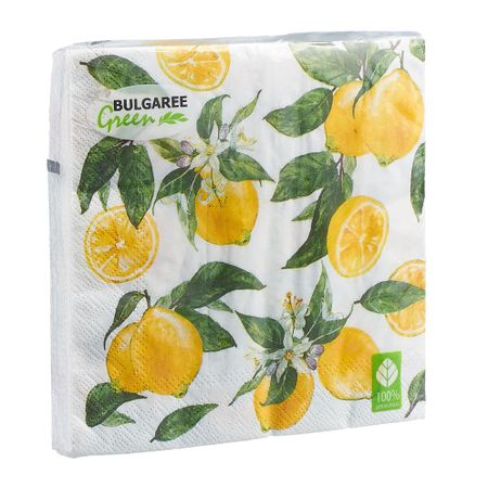 Салфетки бумажные Bulgaree Green Лимон трехслойные 33х33 см 20 шт