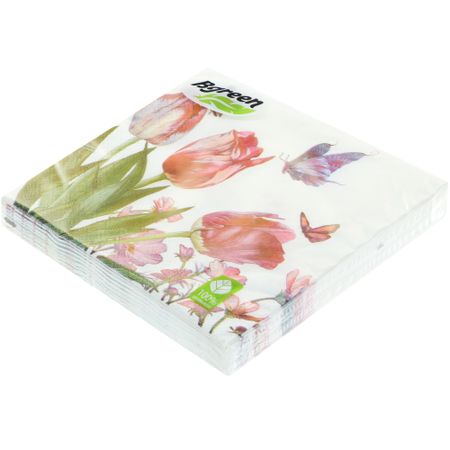 Салфетки Bulgaree green бум трехслойные 20 шт 33х33 см дыхание весны