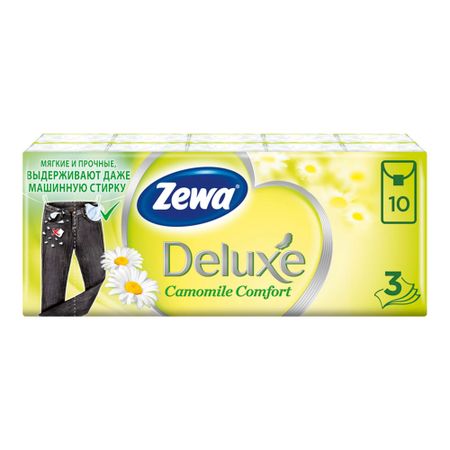 Бумажные платочки 3-слойные Zewa Deluxe Ромашка 10 штук