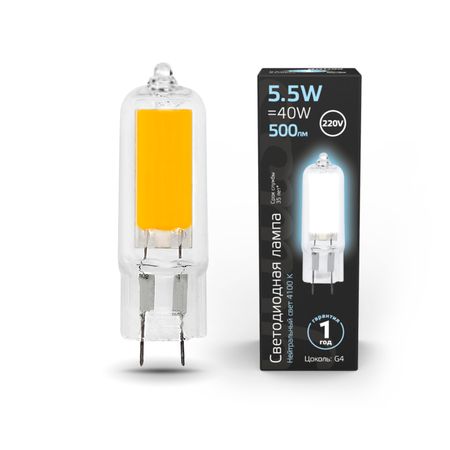 Лампа Gauss LED G4 AC220-240V 5.5W 500lm 4100K Glass 1/10/200 трансформаторы освещения meruem dr 8 24 вт x2 ac220