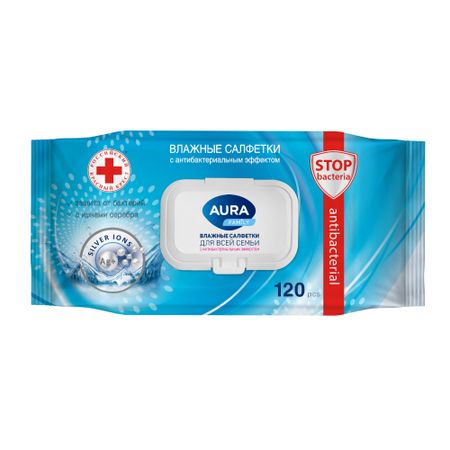 Влажные салфетки Aura Антибактериальные 120 шт