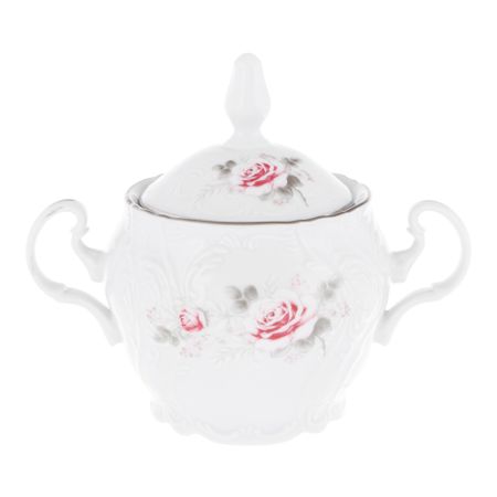 Сахарница 300 мл Thun1794  декор бледные розы, отводка платина