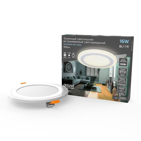 Светильник Gauss Backlight BL119 Кругл. 12+4W, LED 4000K, 960лм,190х31мм,Ø170, 1/20 gls глс липотропный фактор капс 180