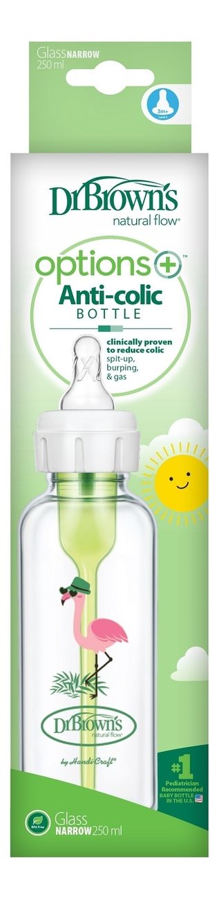 Бутылочка с узким горлышком антиколик, соска 3мес+ Natural Flow Options SB81631 250мл (фламинго)