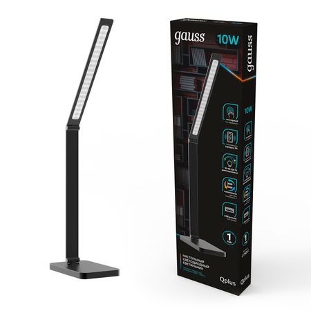 Светильник настольный Gauss Qplus GTL501 10W 600lm 3000-6000K 170-265V черный диммируемый Qi USB LED