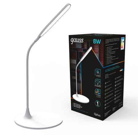 Светильник настольный Gauss Qplus GTL502 8W 500lm 3500-5500K 170-265V белый диммируемый LED настольный светильник gauss fiber light rgb 1вт led 3xaaa белый