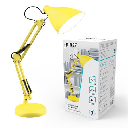 Светильник настольный Gauss GTL003 60W 220-240V E27 желтый струбцина и основание светильник ночник настольный gauss qplus 5вт led 200лм 2700 6000k 5в розовый