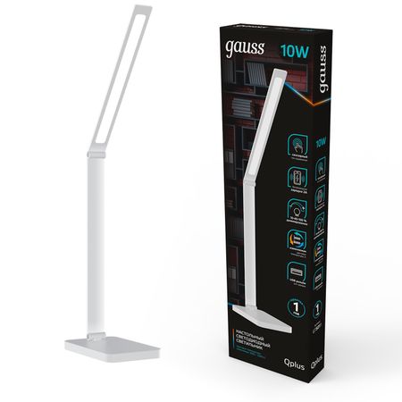 Светильник настольный Gauss Qplus GTL501 10W 600lm 3000-6000K 170-265V белый диммируемый Qi USB LED настольный светильник gauss fiber light rgb 1вт led 3xaaa белый