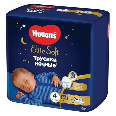 Трусики-подгузники Huggies Elite Soft №4 9-14 кг ночные 19 шт трусики joonies premium soft xl 12 17 кг 38 шт