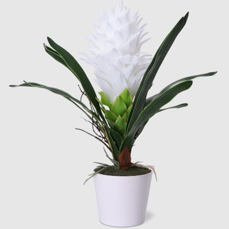 Цветок Colorful искусственный в горшке гузмания белый 60 см