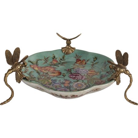 Блюдо Glasar на стрекозах 31x31x9 см бирюзовый