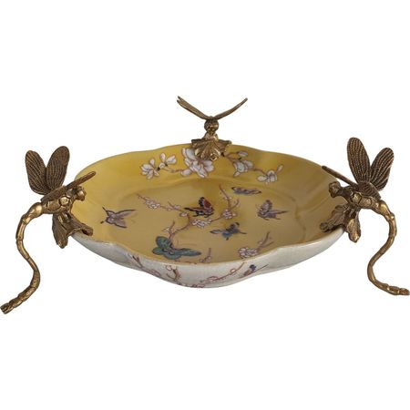 Блюдо Glasar на стрекозах 31x31x9 см желтый