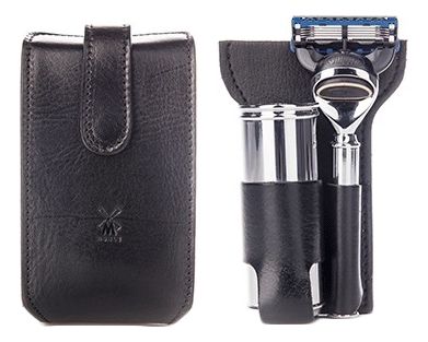 Набор RT 3 F (бритва Fusion, хром + помазок фибра высшей категории Silvertip, хром + кожаный черный чехол)