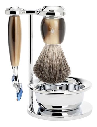 Набор Смола, цвет рога Intro Vivo (помазок натуральный барсучий ворс + бритва Fusion + чаша) барсукор барсучий жир капс 100