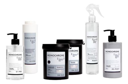 Набор для шугаринга Monochrome (паста плотная 800г + паста ультрамягкая 800г + крем 460мл + гель 460мл + пудра 300г + косметическая вода 350мл)