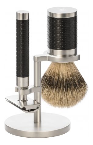 Набор Черный акцент Rocca (помазок барсучий ворс высшей категории Silvertip + безопасная Т-образная бритва Сlosed Сomb + подставка) барсукор барсучий жир капс 100