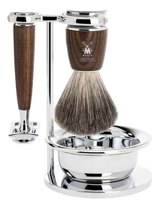 Набор Ясень Intro Rytmo (помазок натуральный барсучий ворс + T-образная бритва + чаша)