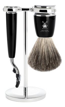 Набор Черная смола Intro Rytmo (помазок натуральный барсучий ворс + бритва Mach3)