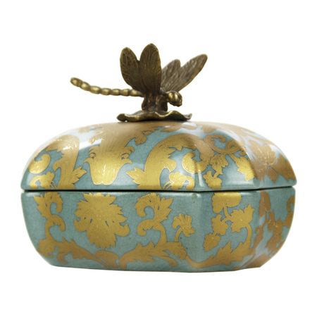 Шкатулка Glasar фарфоровая с бронзовой стрекозой   14x12x10см