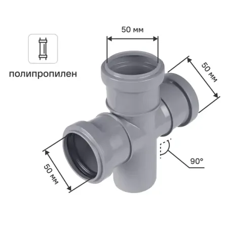 Крестовина одноплоскостная Политэк 50x50x50/87° полипропилен