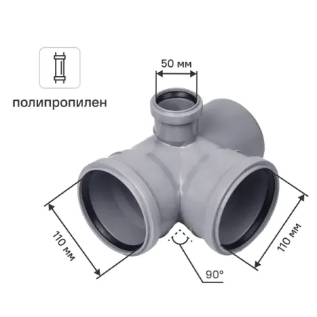 Крестовина двухплоскостная Политэк 110x110x50/87° левая полипропилен