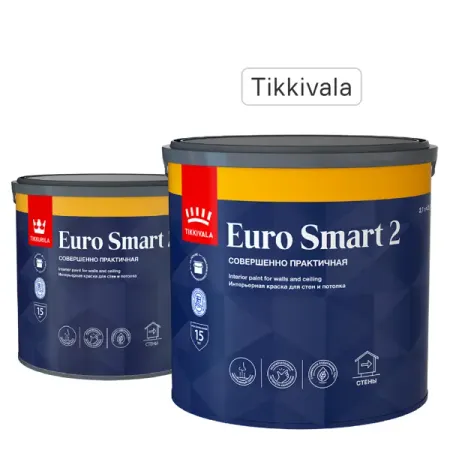 Краска для стен и потолков Tikkivala Euro Smart-2 матовая цвет белый база А 2.7 л