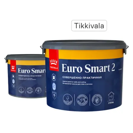 Краска для стен и потолков Tikkivala Euro Smart 2 матовая цвет белый база А 9 л