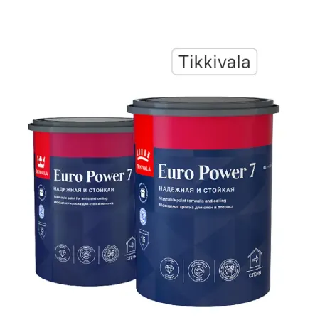 Краска для стен и потолков Tikkivala Euro Power 7 моющаяся матовая цвет белый база А 0.9 л