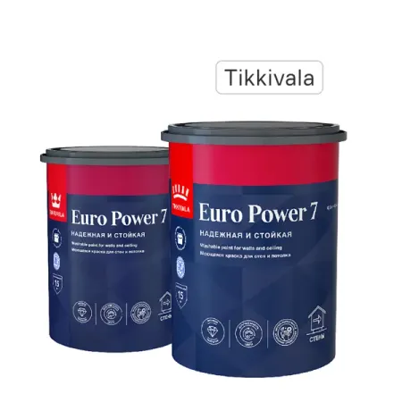 Краска для стен и потолков Tikkivala Euro Power-7 матовая прозрачная база С 0.9 л