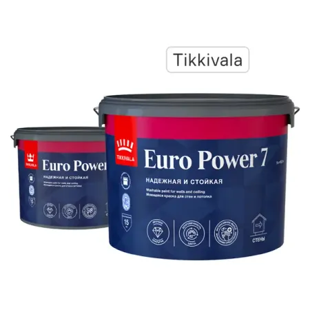 Краска для стен и потолков Tikkivala Euro Power 7 матовая прозрачная база С 9 л