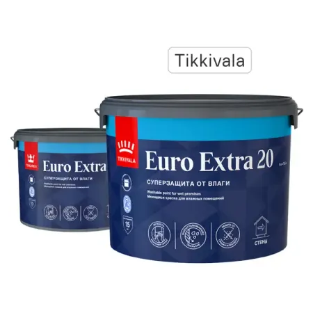 Краска для стен и потолков Tikkivala Euro Extra полуматовая прозрачная база С 9 л