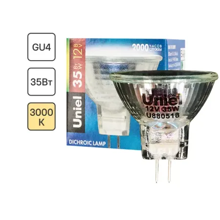 Лампа галогенная Uniel GU4 35 Вт 12 В свет тёплый белый
