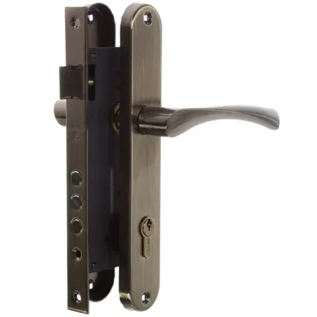 Замок врезной с дверными ручками на планке Fuaro F9011 бронза