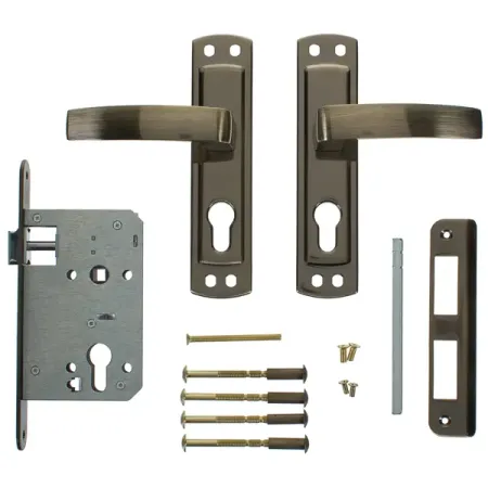 Замок врезной с дверными ручками на планке Apecs 1601 ЦАМ бронза