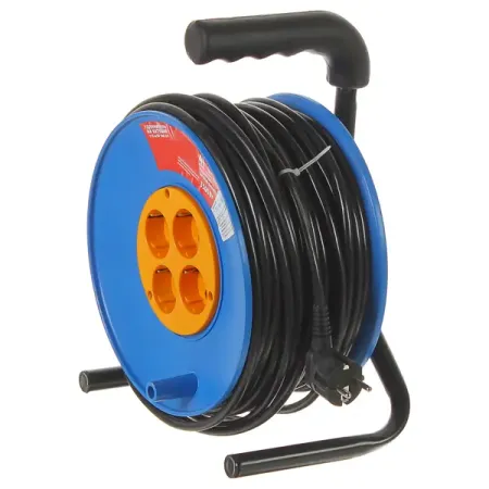 Удлинитель на катушке 4 розетки с заземлением 3x1.5 мм 20 м цвет черный/синий