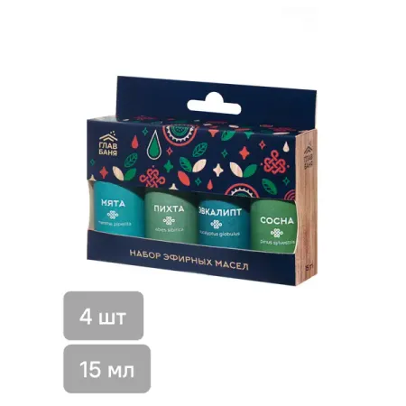 Набор масел эфирных Главбаня пихта мята сосна эвкалипт 4x15мл EVA