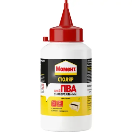 Клей ПВА Момент Столяр универсальный 250 г цвет белый клей секундный кедр универсальный 3 г