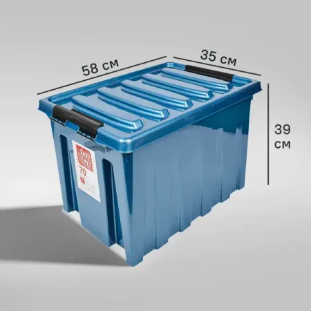 Контейнер Rox Box 58x35x39 см 70 л пластик с крышкой и роликами цвет синий