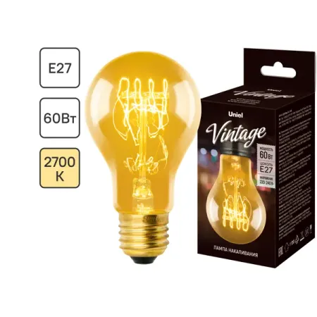 Лампа накаливания Uniel Vintage груша E27 60 Вт 300 Лм свет тёплый белый