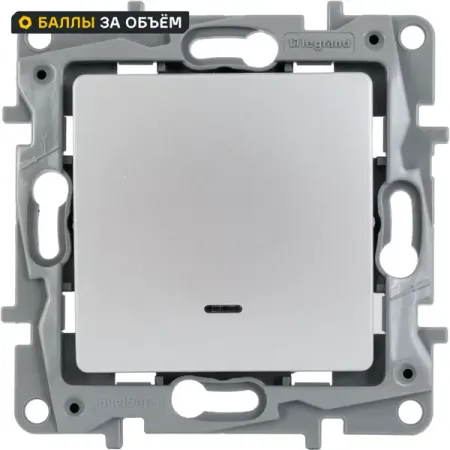 Выключатель проходной встраиваемый Legrand Etika 1 клавиша с подсветкой цвет алюминий