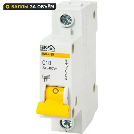 Автоматический выключатель IEK Home ВА47-29 1P N C10 А 4.5 кА мини автоматический выключатель tomzn tob1 63c 6 63a