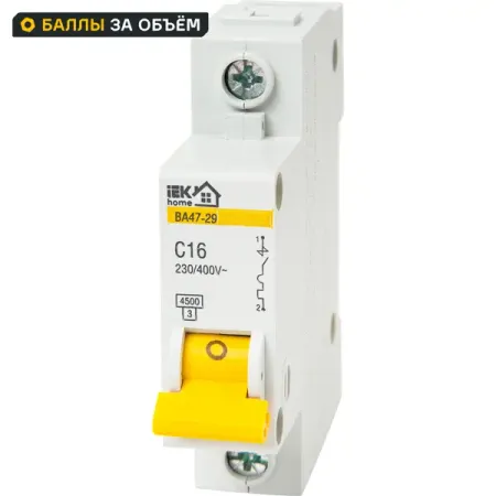 Автоматический выключатель IEK Home ВА47-29 1P C16 А 4.5 кА мини автоматический выключатель tomzn tob1 63c 6 63a