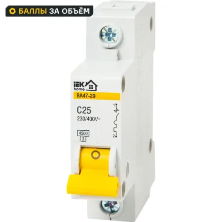 Автоматический выключатель IEK Home ВА47-29 1P C25 А 4.5 кА мини автоматический выключатель tomzn tob1 63c 6 63a