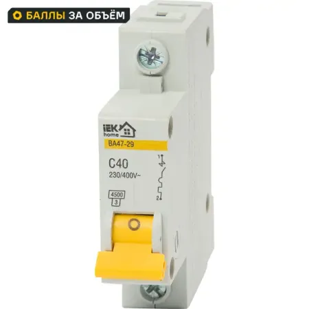 Автоматический выключатель IEK Home ВА47-29 1P C40 А 4.5 кА мини автоматический выключатель tomzn tob1 63c 6 63a