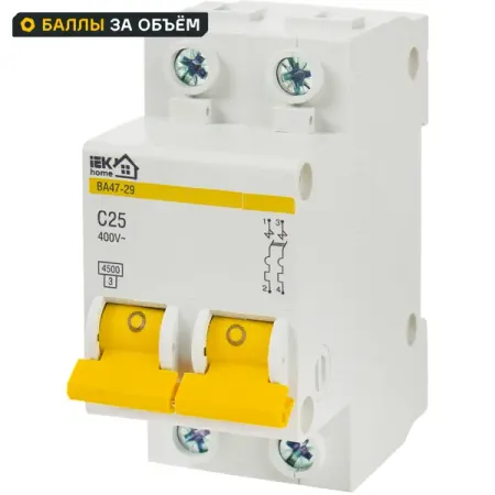 Автоматический выключатель IEK Home ВА47-29 2P N C25 А 4.5 кА мини автоматический выключатель tomzn tob1 63c 6 63a