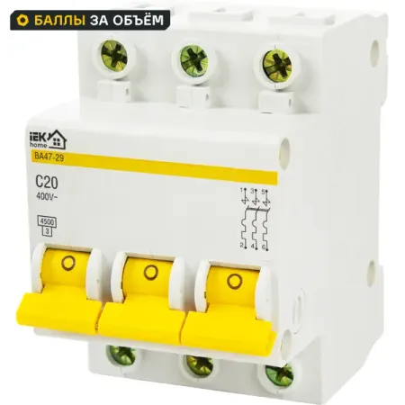 Автоматический выключатель IEK Home ВА47-29 3P C20 А 4.5 кА автоматический ластик my kraft paper