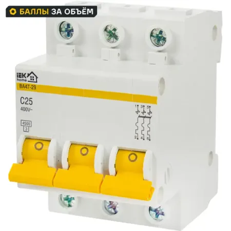 Автоматический выключатель IEK Home ВА47-29 3P C25 А 4.5 кА автоматический ластик my kraft paper