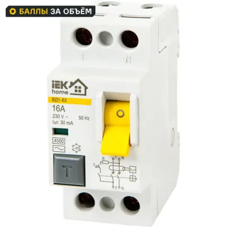 УЗО IEK Home ВД1-63 1P N 16 А 30 мА 4.5 кА AC MDV10-2-016-030 съёмник изоляции kendo автоматический