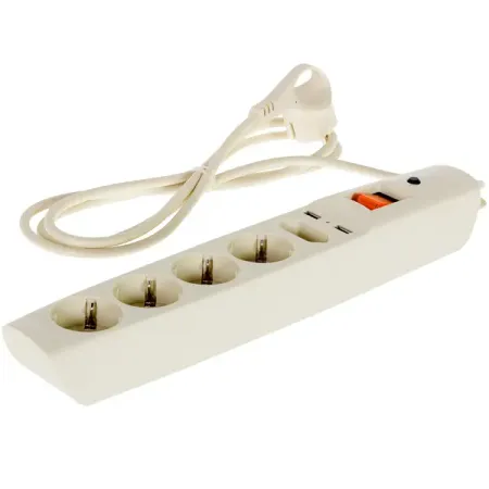 Сетевой фильтр Эра SFU 5 розеток с заземлением 3x0.75 мм 2 USB 2200 Вт 1.8 м цвет бежевый